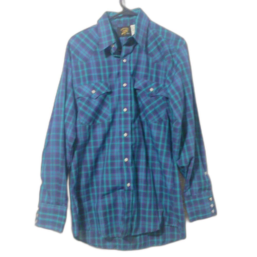 Vintage Saddle King Pearl Snap Plaid Shirt Size Medium *